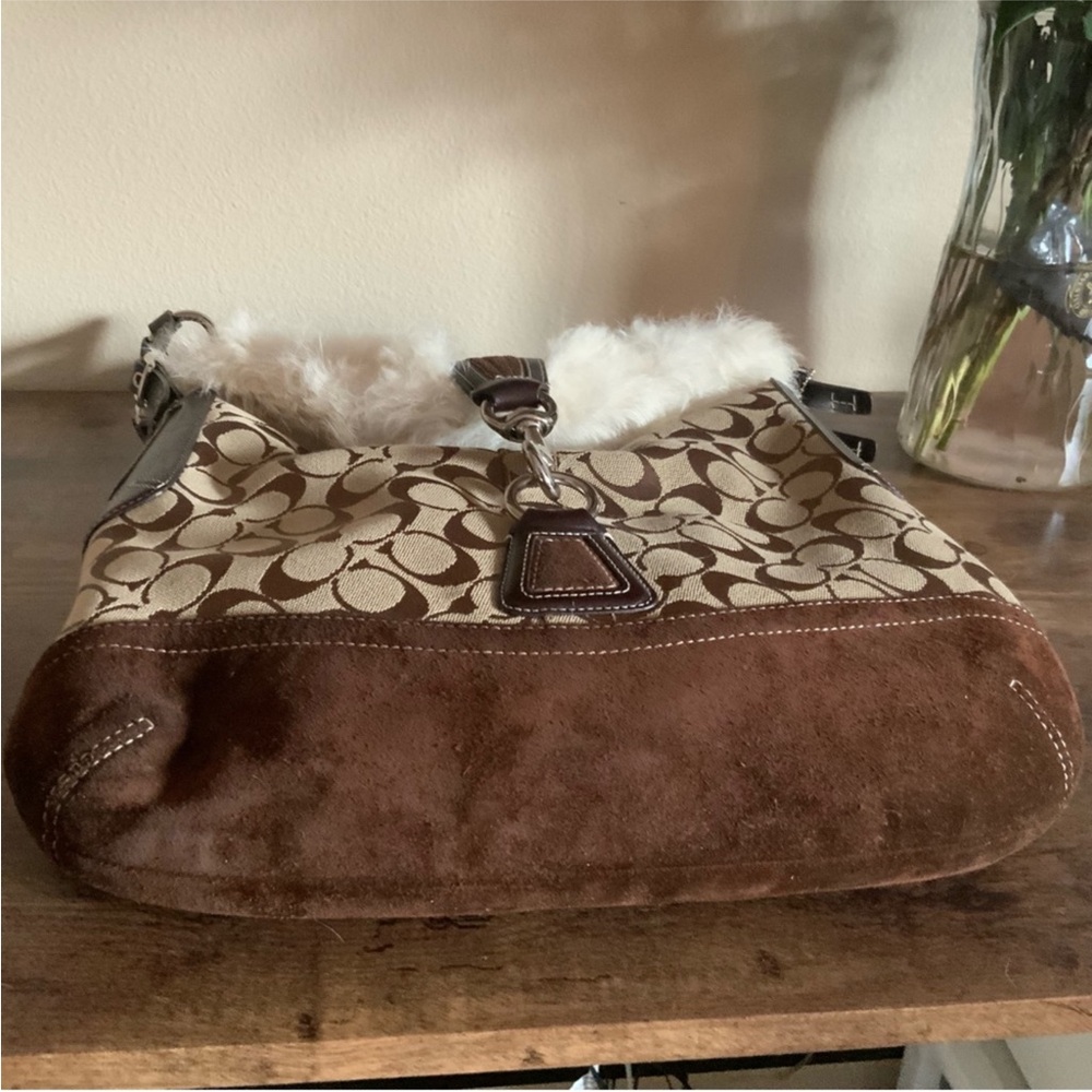 Coach Signature Set Handbag Tote Purse Wallet Winter Fur leather canvas - Picture 7 of 15